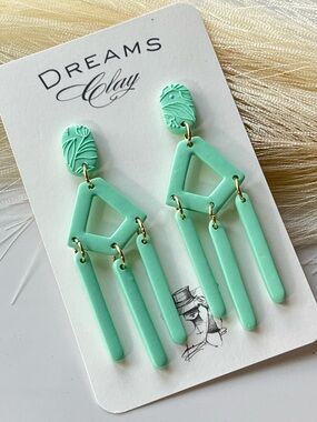 Mint Green Geometric Dangle Earrings